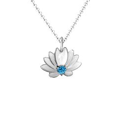 Spiritual Lotus Pendant in 925 Sterling Silver with Blue Topaz