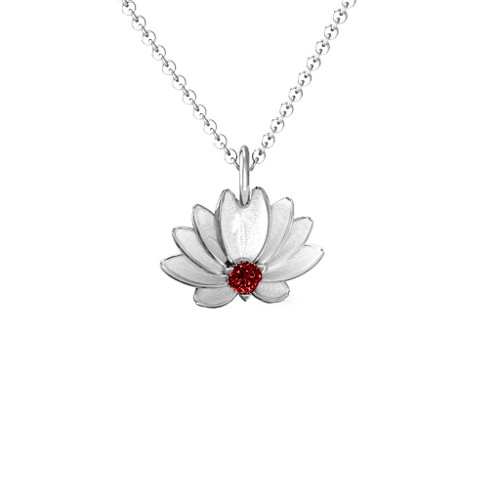 Spiritual Lotus Pendant – Sterling Silver with Garnet