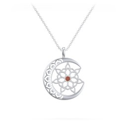 Sun and Moon Mandala Pendant in 925 Sterling Silver with Garnet