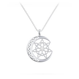 Sun and Moon Mandala Pendant in 925 Sterling Silver with Diamond