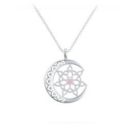 Sun and Moon Mandala Pendant in 925 Sterling Silver with Pink Tourmaline