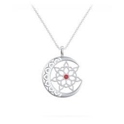 Sun and Moon Mandala Pendant in 925 Sterling Silver with Garnet