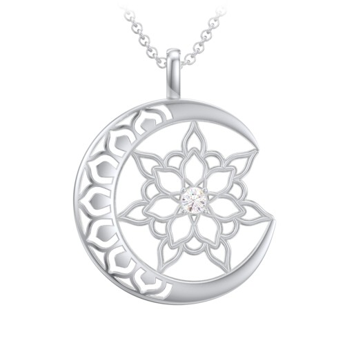 Sun and Moon Mandala Pendant – Sterling Silver with Diamond