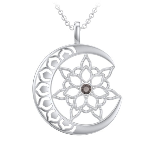 Sun and Moon Mandala Pendant – Sterling Silver with Smokey Quartz