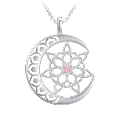 Sun and Moon Mandala Pendant – Sterling Silver with Pink Tourmaline
