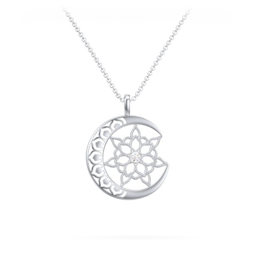 Sun and Moon Mandala Pendant – Sterling Silver with Diamond