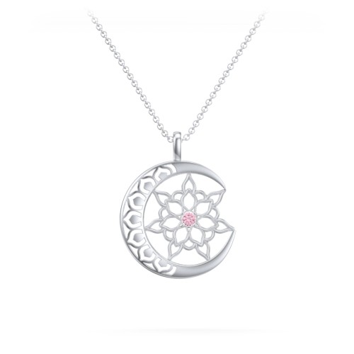 Sun and Moon Mandala Pendant – Sterling Silver with Pink Tourmaline