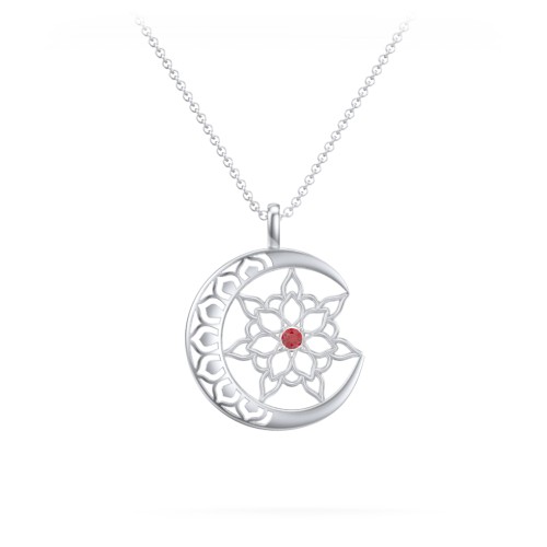 Sun and Moon Mandala Pendant – Sterling Silver with Garnet