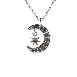 Sparkling Star And Moon Gemstone Pendant in 925 Sterling Silver with Smokey Quartz and Black Premium Zirconia