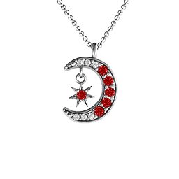 Sparkling Star And Moon Gemstone Pendant in 925 Sterling Silver with Garnet and White Premium Zirconia