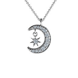 Sparkling Star And Moon Gemstone Pendant in 925 Sterling Silver