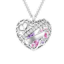 Engravable Heart Cage Pendant With 1 - 6 Heart Gemstones