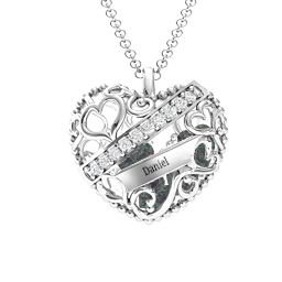 Engravable Heart Cage Pendant With 1 - 6 Heart Gemstones