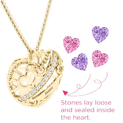 Engravable Heart Cage Pendant With 1 - 6 Heart Gemstones