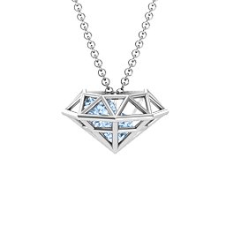 Flat Back Diamond Cage Pendant With 1 - 3 Gemstones in 925 Sterling Silver with Aquamarine