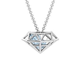 Flat Back Diamond Cage Pendant With 1 - 3 Gemstones in 925 Sterling Silver with Aquamarine