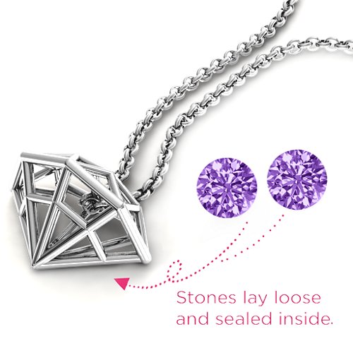 Flat Back Diamond Cage Pendant With 1 - 3 Gemstones – Sterling Silver with Amethyst