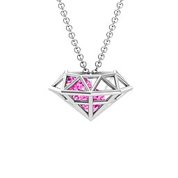 Flat Back Diamond Cage Pendant With 1 - 3 Gemstones in 925 Sterling Silver with Pink Tourmaline