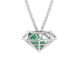 Flat Back Diamond Cage Pendant With 1 - 3 Gemstones in 925 Sterling Silver with Emerald