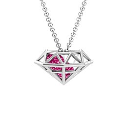 Flat Back Diamond Cage Pendant With 1 - 3 Gemstones in 925 Sterling Silver with Ruby