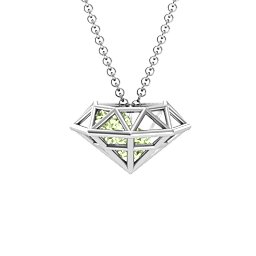 Flat Back Diamond Cage Pendant With 1 - 3 Gemstones in 925 Sterling Silver with Peridot