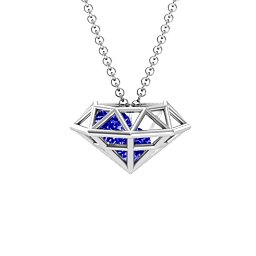Flat Back Diamond Cage Pendant With 1 - 3 Gemstones in 925 Sterling Silver with Blue Sapphire