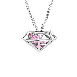 Flat Back Diamond Cage Pendant With 1 - 3 Gemstones in 925 Sterling Silver with Pink Tourmaline
