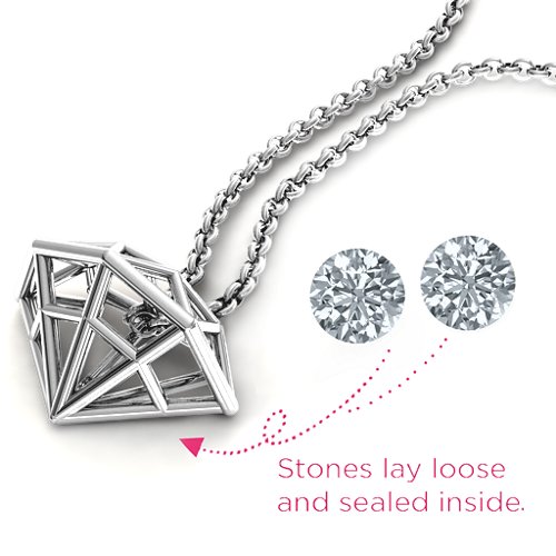 Flat Back Diamond Cage Pendant With 1 - 3 Gemstones – Sterling Silver with Diamond