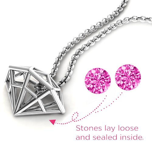 Flat Back Diamond Cage Pendant With 1 - 3 Gemstones – Sterling Silver with Pink Tourmaline