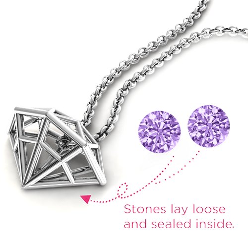 Flat Back Diamond Cage Pendant With 1 - 3 Gemstones – Sterling Silver with Amethyst