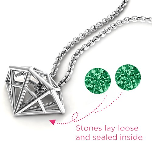 Flat Back Diamond Cage Pendant With 1 - 3 Gemstones – Sterling Silver with Emerald