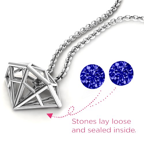 Flat Back Diamond Cage Pendant With 1 - 3 Gemstones – Sterling Silver with Blue Sapphire