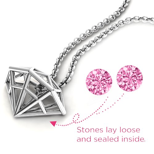 Flat Back Diamond Cage Pendant With 1 - 3 Gemstones – Sterling Silver with Pink Tourmaline