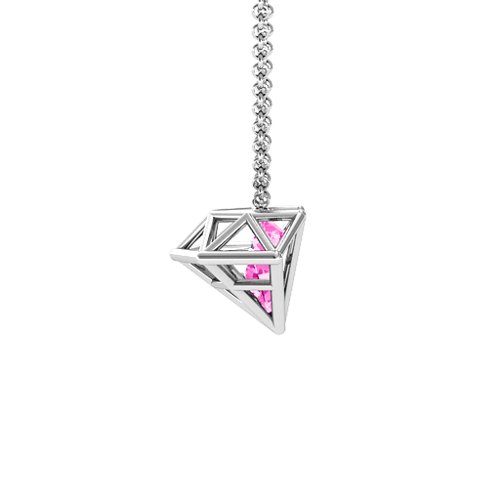 Flat Back Diamond Cage Pendant With 1 - 3 Gemstones – Sterling Silver with Pink Tourmaline