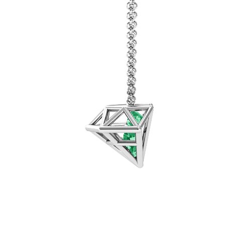 Flat Back Diamond Cage Pendant With 1 - 3 Gemstones – Sterling Silver with Emerald