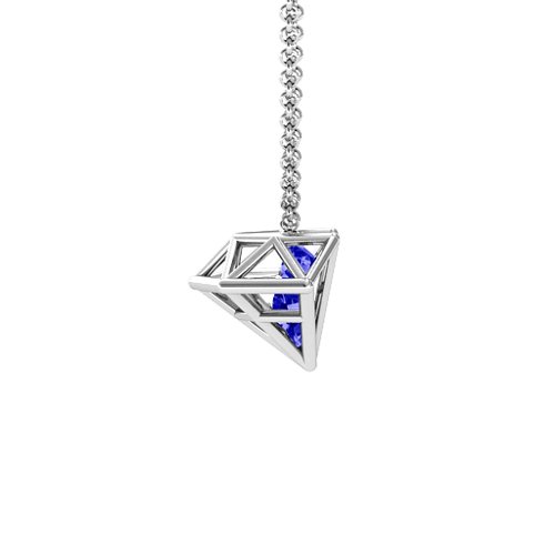 Flat Back Diamond Cage Pendant With 1 - 3 Gemstones – Sterling Silver with Blue Sapphire
