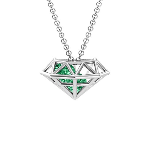 Flat Back Diamond Cage Pendant With 1 - 3 Gemstones – Sterling Silver with Emerald