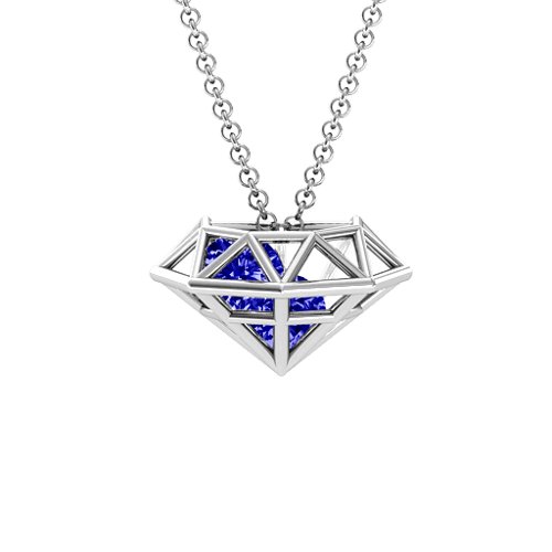 Flat Back Diamond Cage Pendant With 1 - 3 Gemstones – Sterling Silver with Blue Sapphire