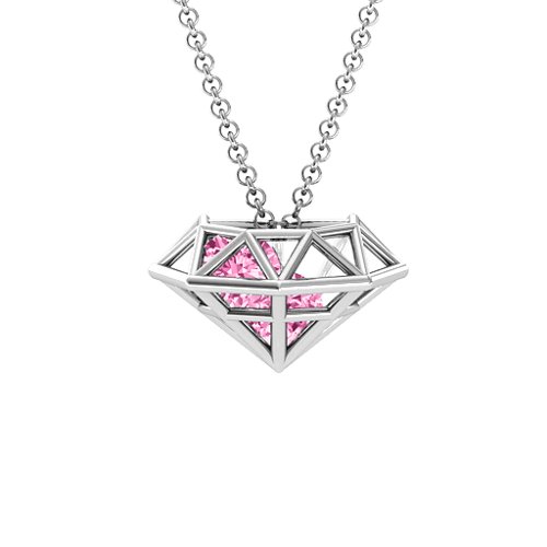 Flat Back Diamond Cage Pendant With 1 - 3 Gemstones – Sterling Silver with Pink Tourmaline