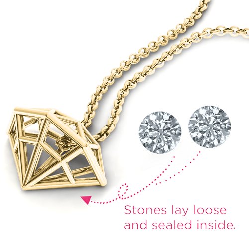 Flat Back Diamond Cage Pendant With 1 - 3 Gemstones – 10K Yellow Gold with Cubic Zirconia