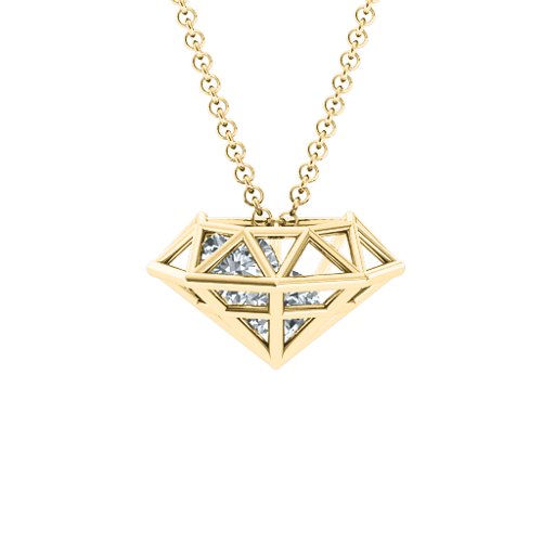 Flat Back Diamond Cage Pendant With 1 - 3 Gemstones – 10K Yellow Gold with Cubic Zirconia