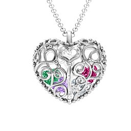 Filigree Lock & Key Heart Cage Pendant in 925 Sterling Silver with Amethyst, Cubic Zirconia, Ruby, Emerald, and Aquamarine
