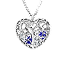 Filigree Lock & Key Heart Cage Pendant – 10K Yellow Gold with Blue Sapphire and Cubic Zirconia