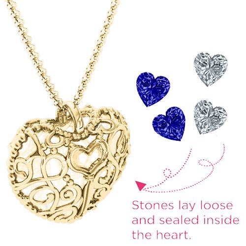 Filigree Lock & Key Heart Cage Pendant – 10K Yellow Gold with Blue Sapphire and Cubic Zirconia