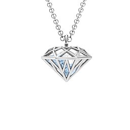 Diamond Cage Pendant with 1 - 4 Gemstones in 925 Sterling Silver with Aquamarine