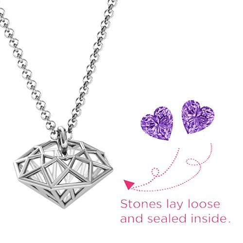 Diamond Cage Pendant with 1 - 4 Gemstones – Sterling Silver with Amethyst