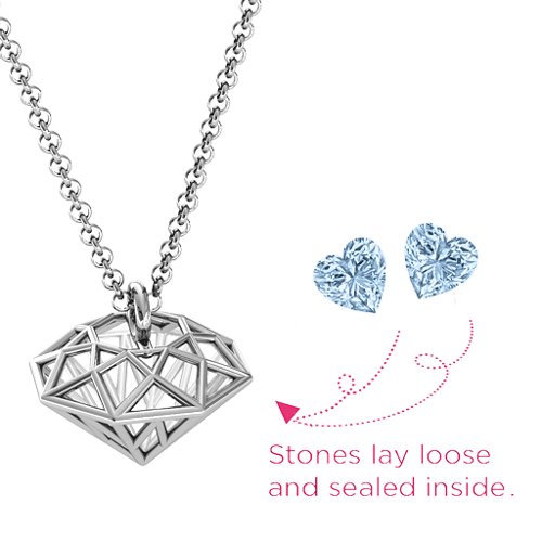 Diamond Cage Pendant with 1 - 4 Gemstones – Sterling Silver with Aquamarine