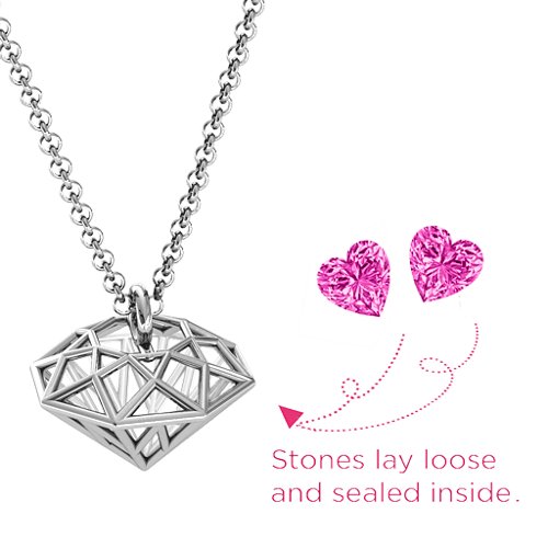 Diamond Cage Pendant with 1 - 4 Gemstones – Sterling Silver with Pink Tourmaline
