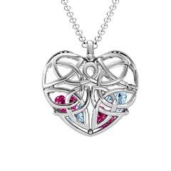 Celtic Trinity Knot Caged Heart Pendant – Sterling Silver with Aquamarine and Ruby