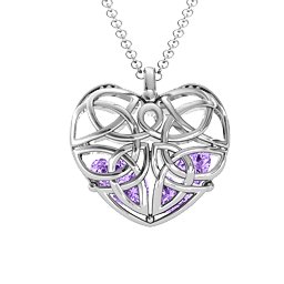 Celtic Trinity Knot Caged Heart Pendant in 925 Sterling Silver with Amethyst, Aquamarine, and Emerald
